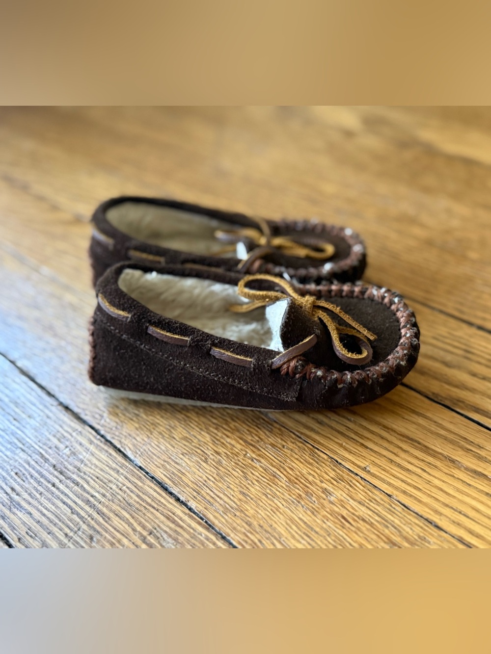 Minnetonka Kids Dark Brown Suede Moccasins - Size 7